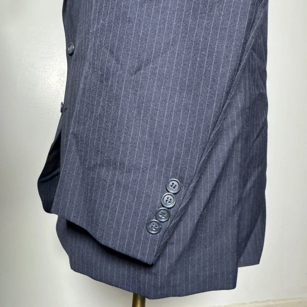 CRICKETEER Mens‎ Pinstripe Wool Blend Suit 42R 33W 2pc Navy Business Formal